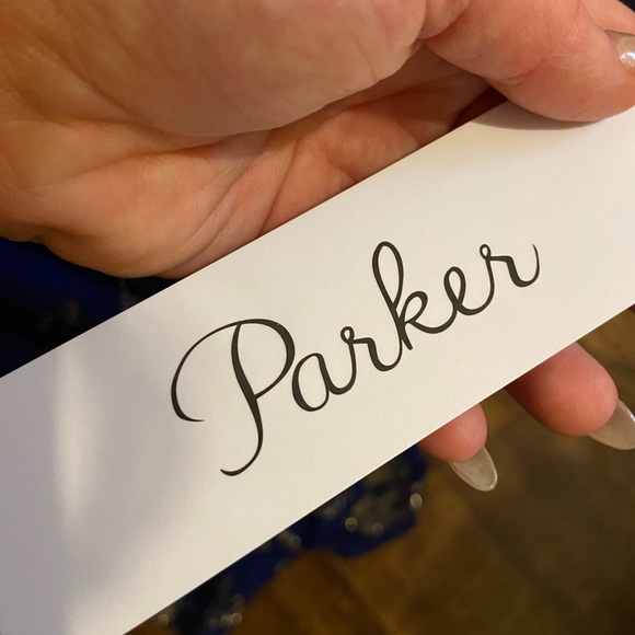 NWT Parker faux wrap mini dress in midnight blue with gold appliqués. - Picture 4 of 7